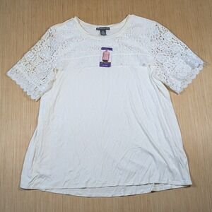 NWT Adrianna Papell Blouse White Floral‎ Lace Cotton Tunic Top Women's XXL